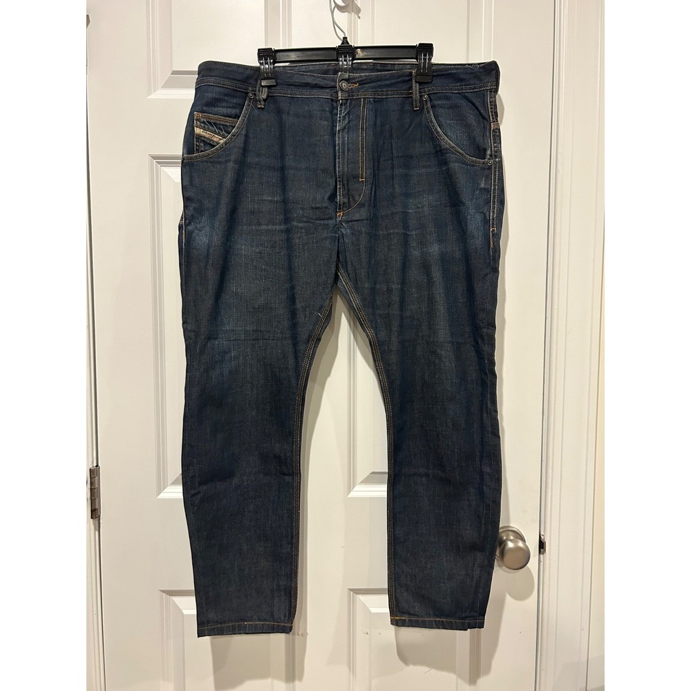 DIESEL Krooley Mens Jeans 38x34 Fits 38x30 Regular Slim Carrot Indigo Blue 0088Z